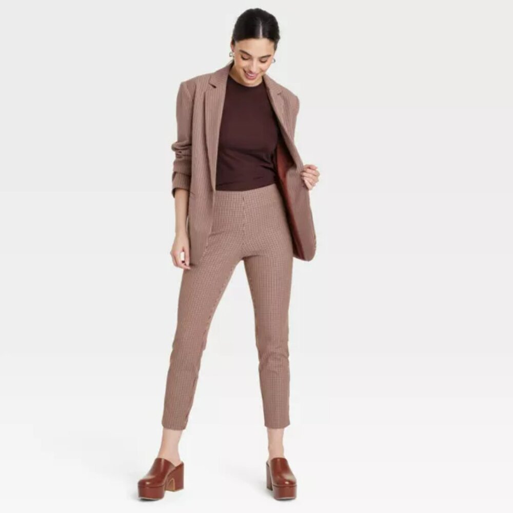 Plaid Women's Stretch Skinny Ankle Pants High Rise Slim Fit Stretchy - a new day